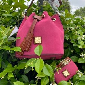 NWT SET Dooney & Bourke PINK Kendall Bag HOT PINK Zip Coin Case With Card Slot !